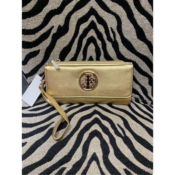 Faux Leather Gold Emblem Wallet - Picture 1 of 6